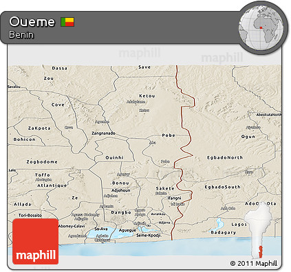 Shaded Relief Panoramic Map of Oueme