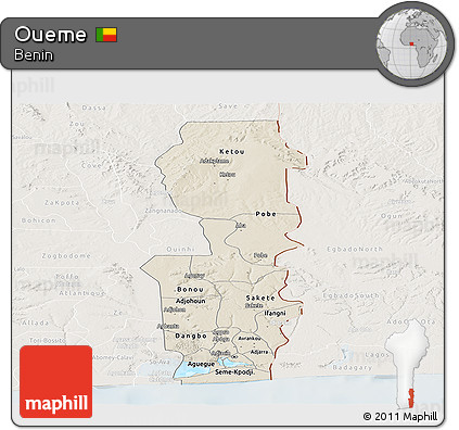 Shaded Relief Panoramic Map of Oueme, lighten