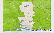 Shaded Relief Panoramic Map of Oueme, physical outside