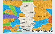 Shaded Relief Panoramic Map of Oueme, political outside