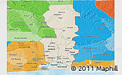 Shaded Relief Panoramic Map of Oueme, political shades outside