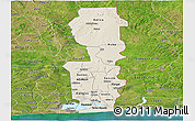 Shaded Relief Panoramic Map of Oueme, satellite outside