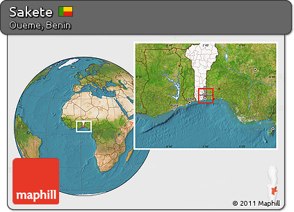 Satellite Location Map of Sakete, highlighted country, highlighted parent region