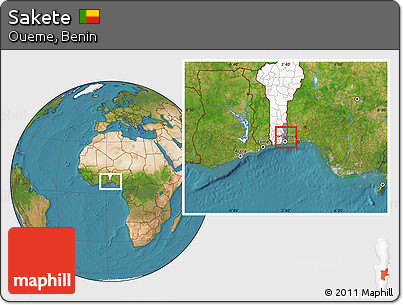 Satellite Location Map of Sakete, highlighted country, highlighted parent region