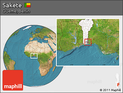 Satellite Location Map of Sakete, highlighted country, highlighted parent region