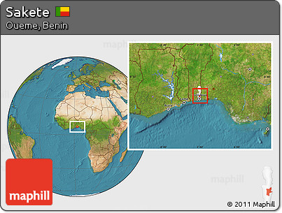 Satellite Location Map of Sakete, highlighted parent region