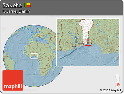 Savanna Style Location Map of Sakete, highlighted country, highlighted parent region, hill shading