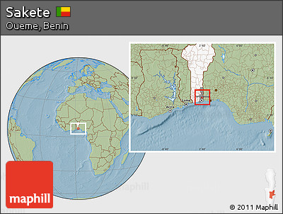 Savanna Style Location Map of Sakete, highlighted country, highlighted parent region, hill shading
