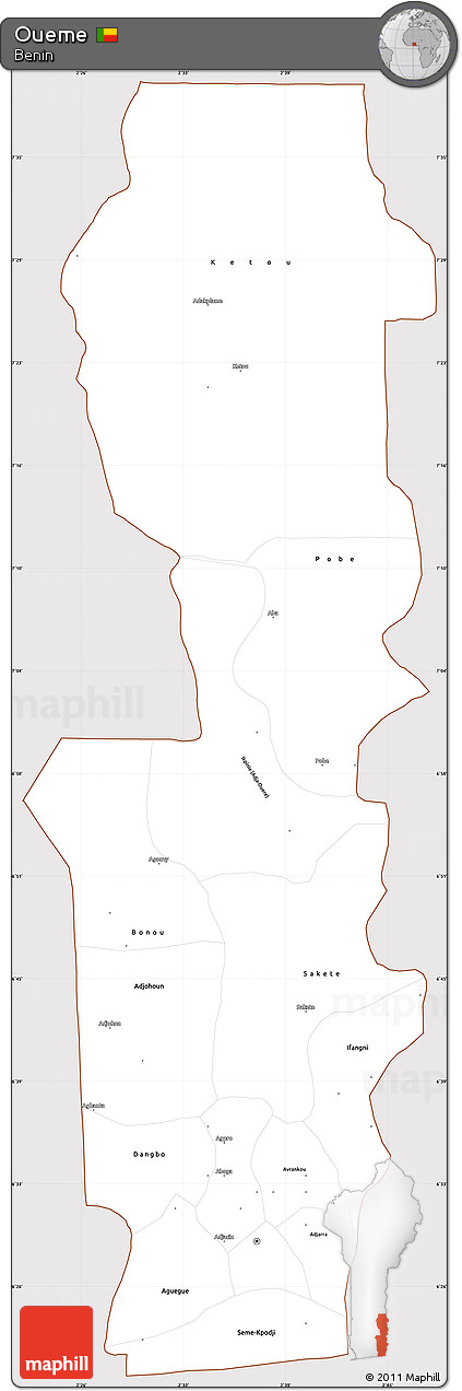 Classic Style Simple Map of Oueme, cropped outside