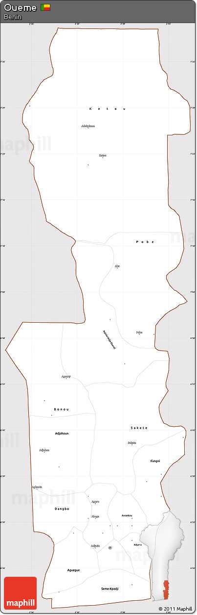 Classic Style Simple Map of Oueme, cropped outside