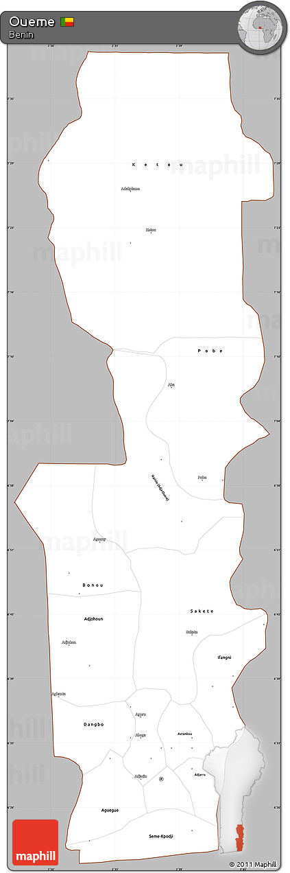 Gray Simple Map of Oueme, cropped outside