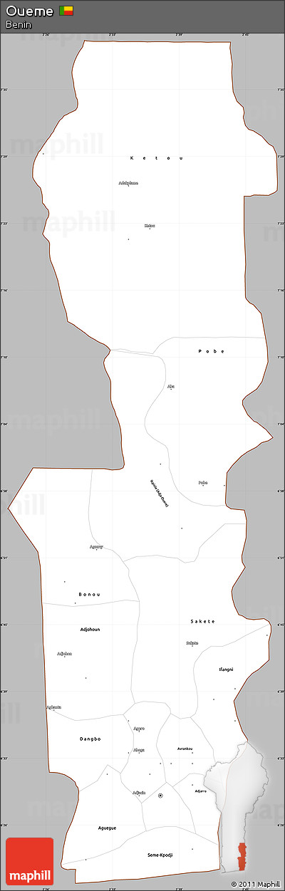 Gray Simple Map of Oueme, cropped outside