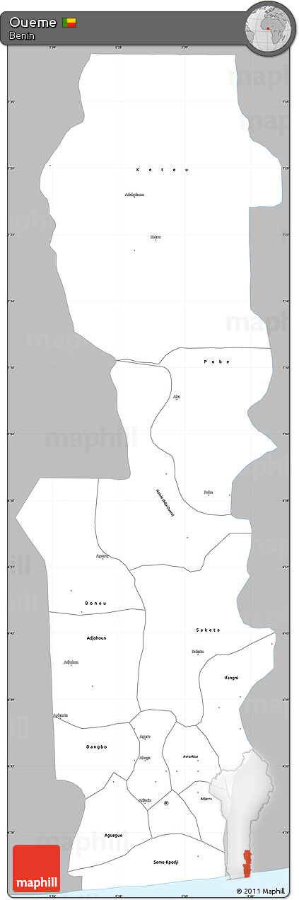 Gray Simple Map of Oueme, single color outside