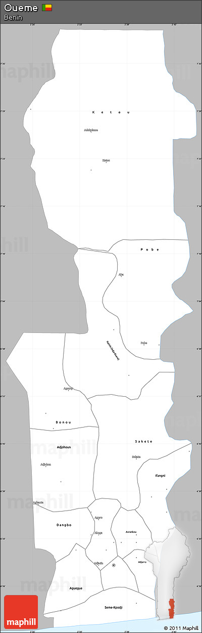 Gray Simple Map of Oueme, single color outside