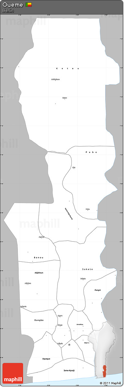 Gray Simple Map of Oueme, single color outside