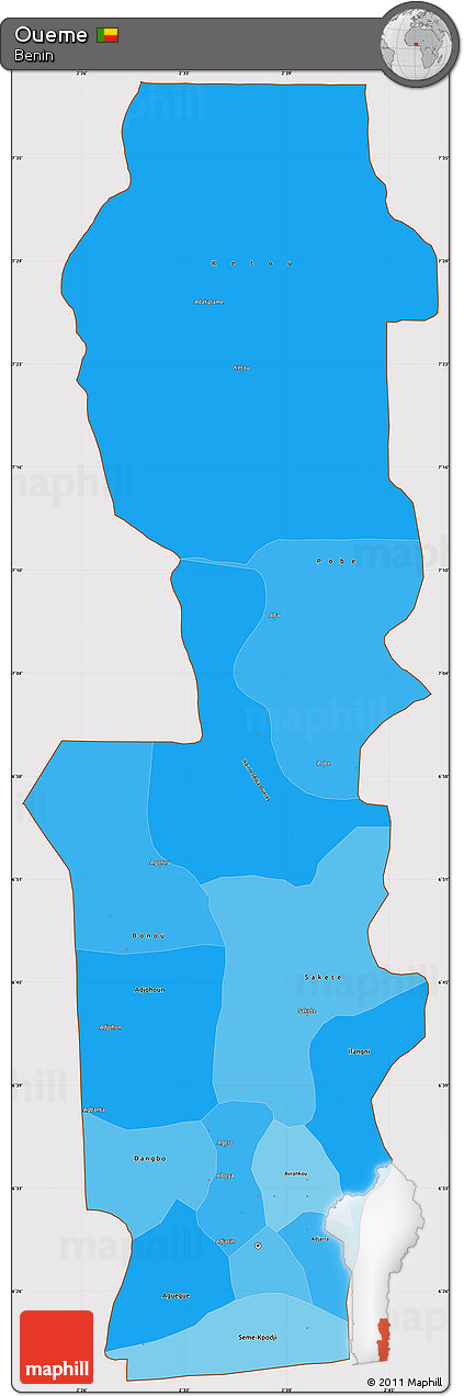 Political Shades Simple Map of Oueme, cropped outside