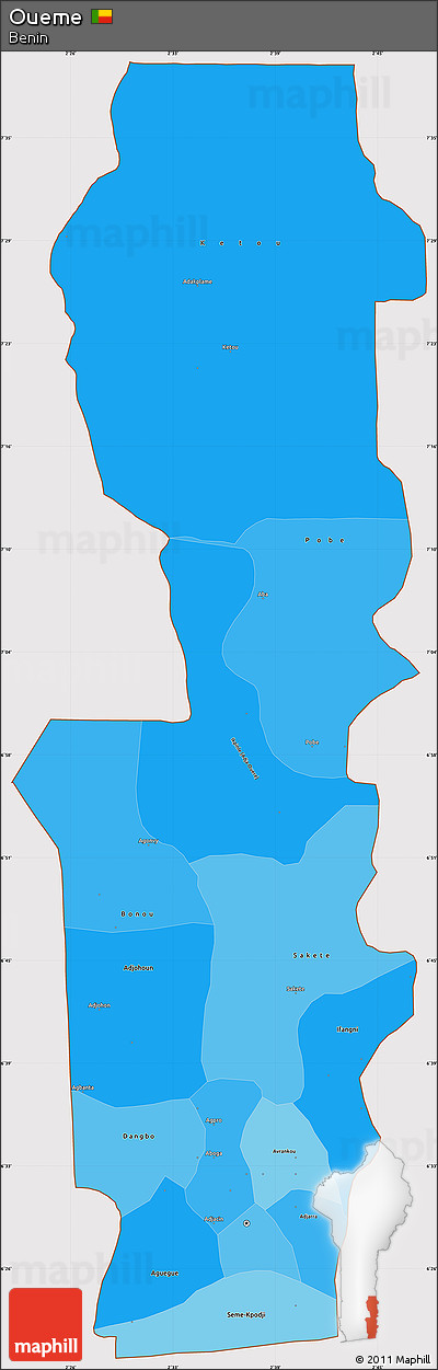Political Shades Simple Map of Oueme, cropped outside