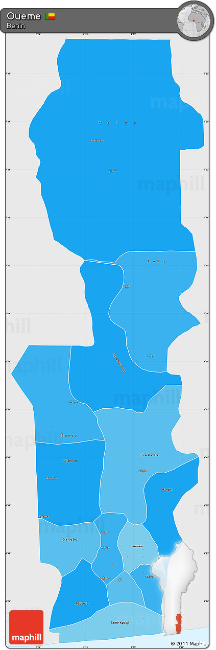Political Shades Simple Map of Oueme, single color outside
