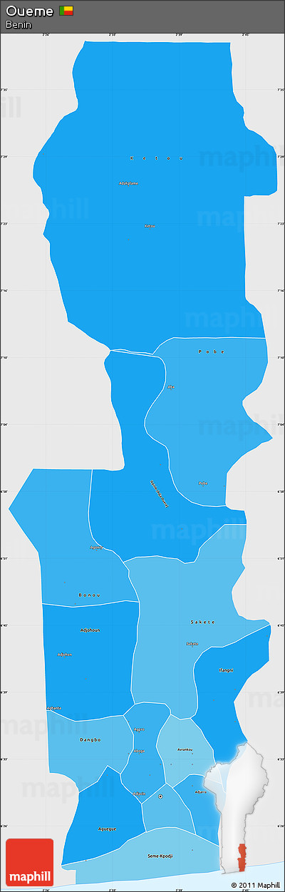Political Shades Simple Map of Oueme, single color outside