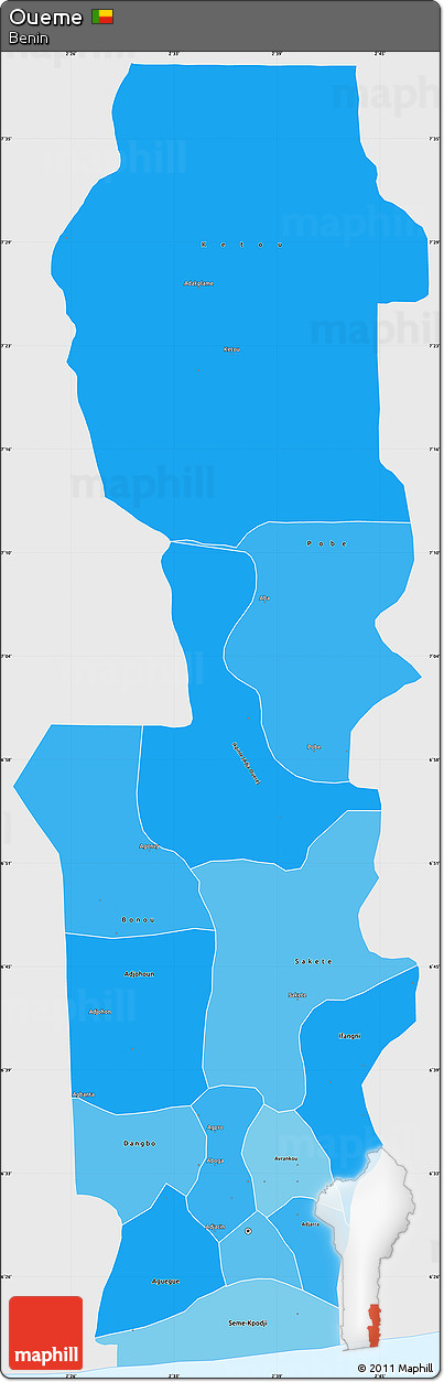 Political Shades Simple Map of Oueme, single color outside