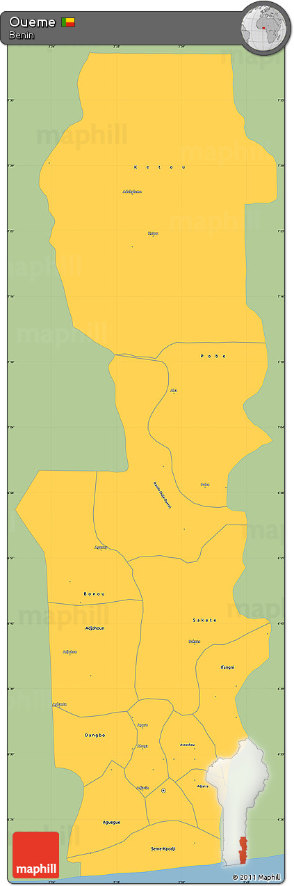 Savanna Style Simple Map of Oueme, single color outside