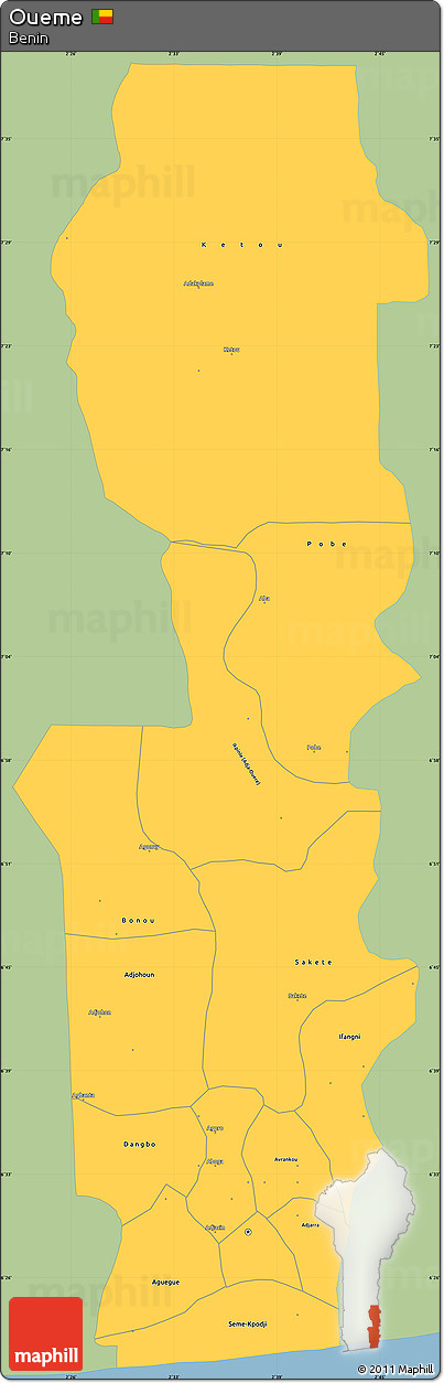 Savanna Style Simple Map of Oueme, single color outside