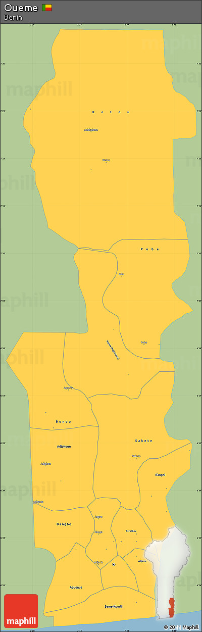 Savanna Style Simple Map of Oueme, single color outside