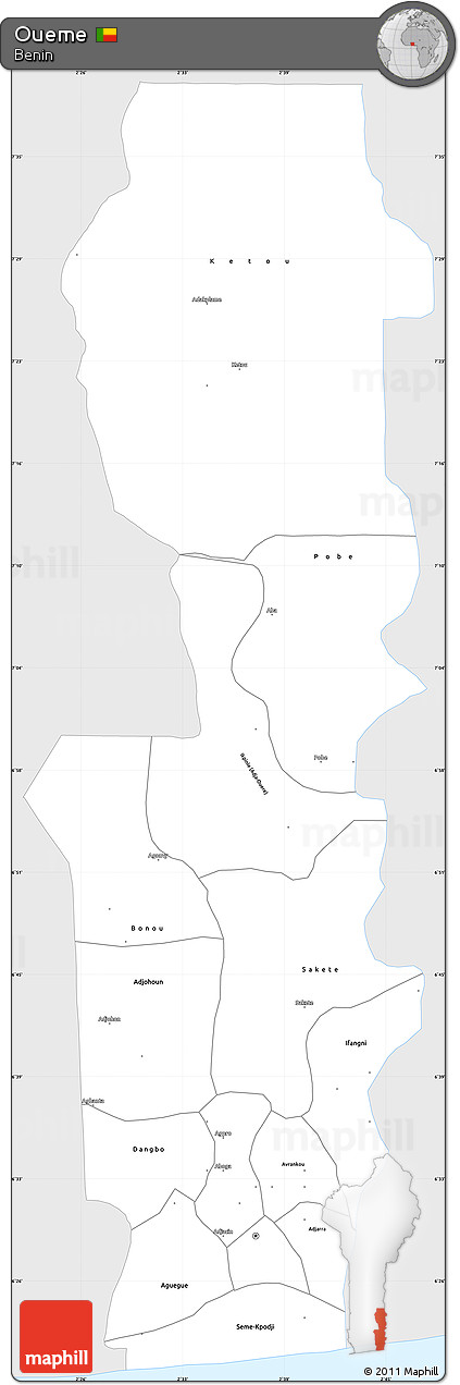 Silver Style Simple Map of Oueme, single color outside