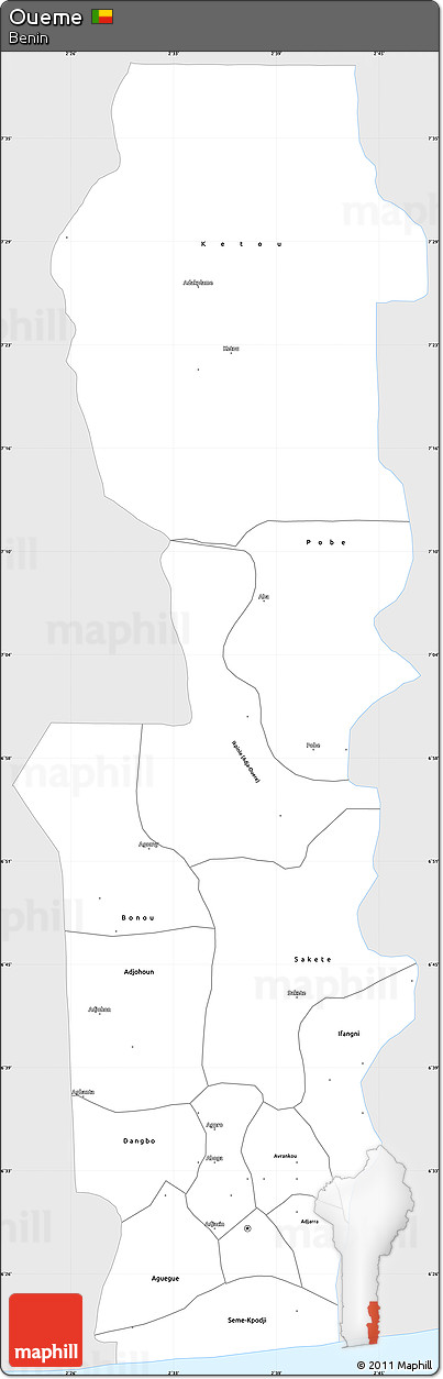 Silver Style Simple Map of Oueme, single color outside
