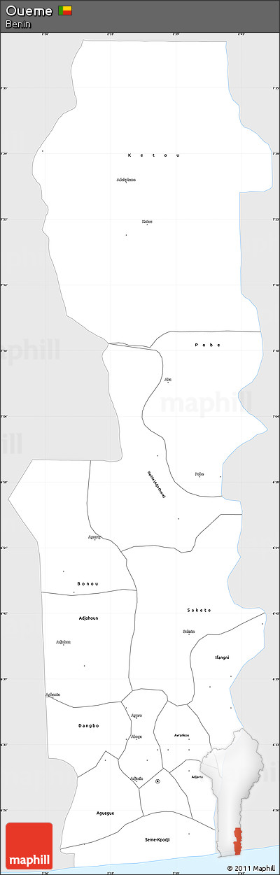 Silver Style Simple Map of Oueme, single color outside