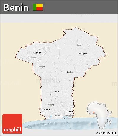 Classic Style Panoramic Map of Benin, single color outside