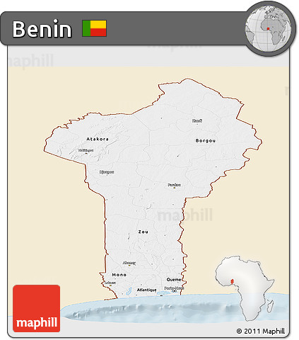 Classic Style Panoramic Map of Benin, single color outside