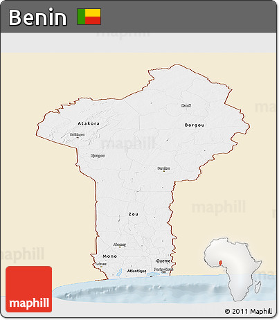 Classic Style Panoramic Map of Benin, single color outside