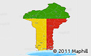 Flag Panoramic Map of Benin, single color outside, bathymetry sea, flag aligned to the middle