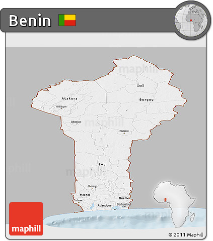 Gray Panoramic Map of Benin, single color outside