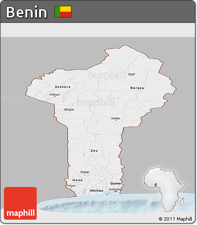 Gray Panoramic Map of Benin, single color outside