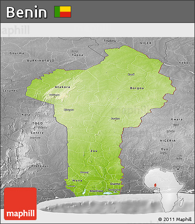 Physical Panoramic Map of Benin, desaturated