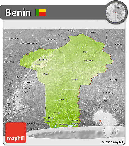 Physical Panoramic Map of Benin, desaturated