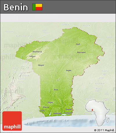 Physical Panoramic Map of Benin, lighten