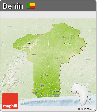 Physical Panoramic Map of Benin, lighten