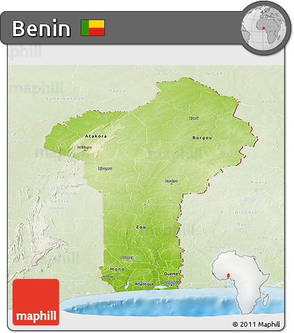 Physical Panoramic Map of Benin, lighten, land only