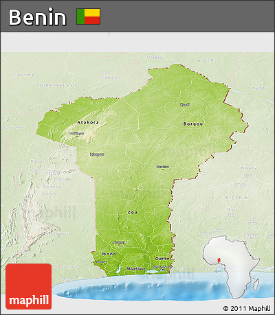 Physical Panoramic Map of Benin, lighten, land only