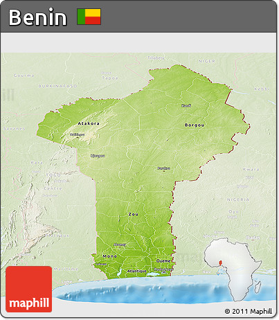 Physical Panoramic Map of Benin, lighten, land only