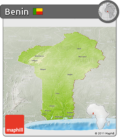 Physical Panoramic Map of Benin, lighten, semi-desaturated, land only