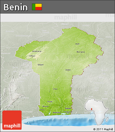 Physical Panoramic Map of Benin, lighten, semi-desaturated, land only