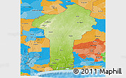 Physical Panoramic Map of Benin, political outside