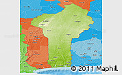 Physical Panoramic Map of Benin, political shades outside