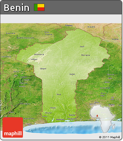Physical Panoramic Map of Benin, satellite outside, shaded relief sea