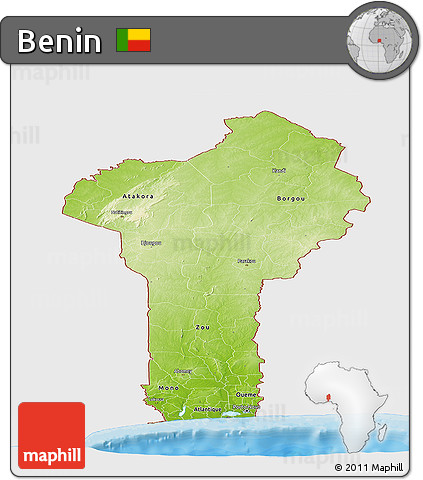 Physical Panoramic Map of Benin, single color outside, bathymetry sea, shaded relief sea