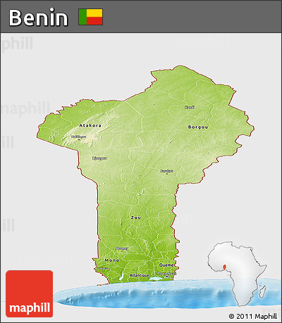 Physical Panoramic Map of Benin, single color outside, bathymetry sea, shaded relief sea
